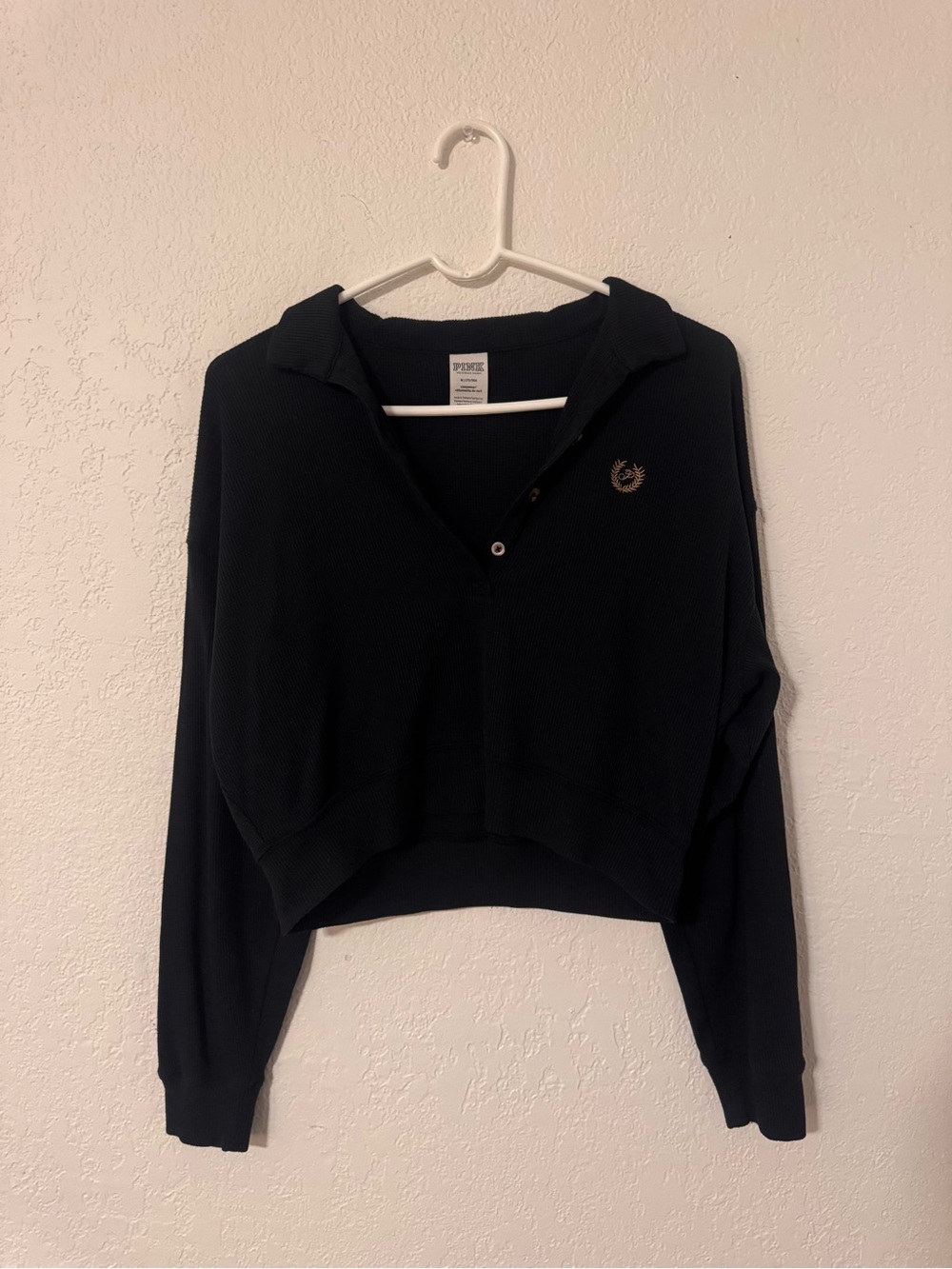 PINK Victoria's Secret Black Cropped Polo Sweatshirt